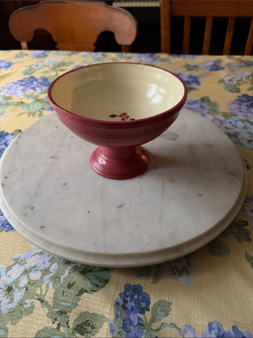 Pedestal Dessert Bowl in Cream and Dusty Rose